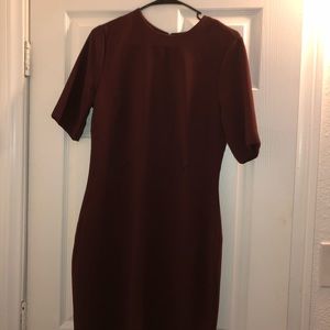 A maroon dress.
